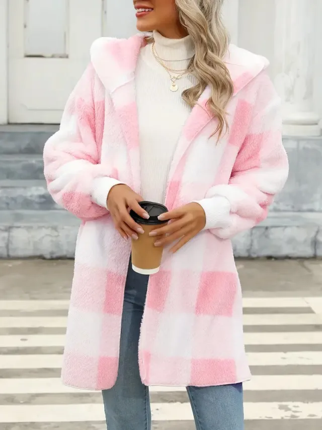 Fashion Special Women's Clothing Plaid Plush Coat Pink - Shop at LoveMi