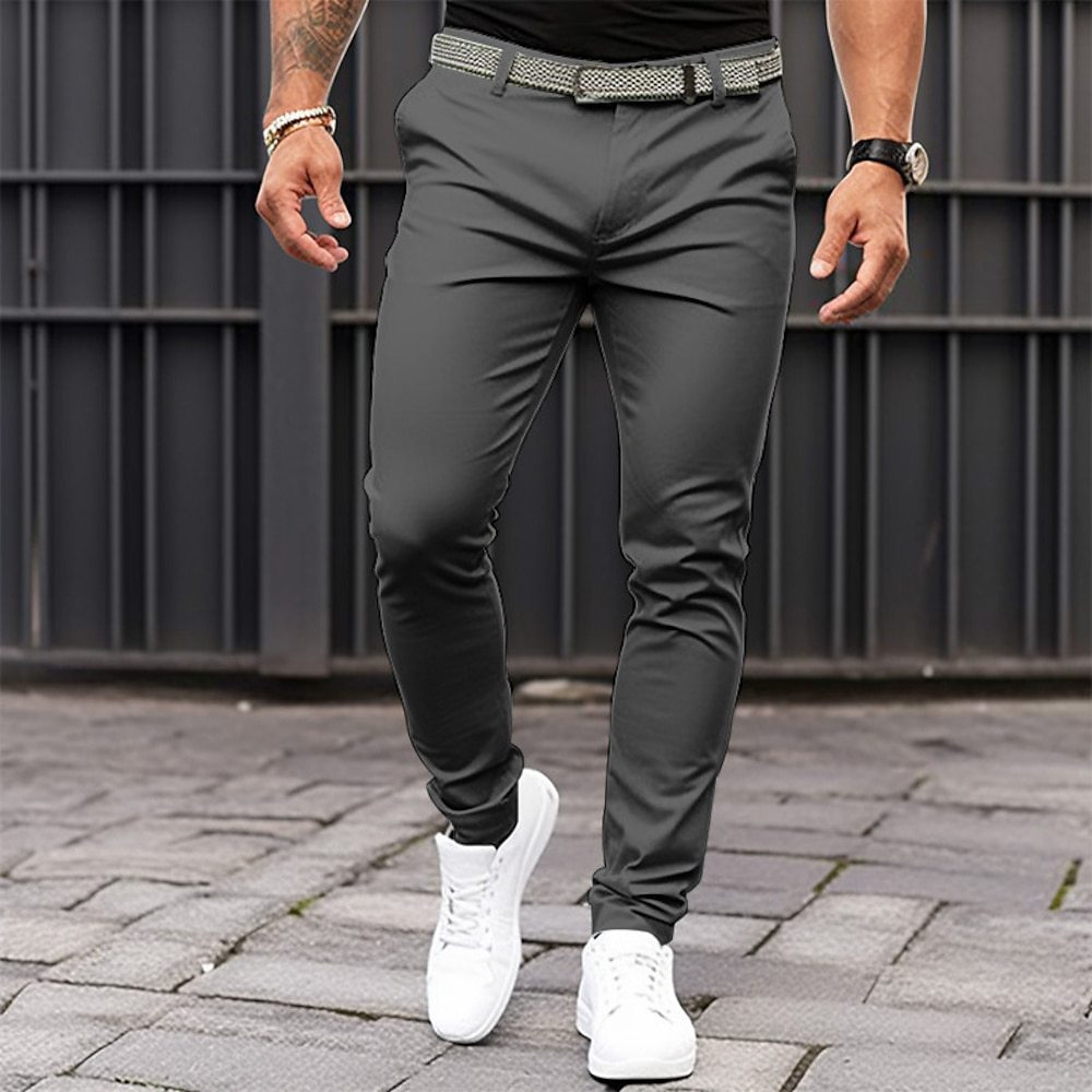 Men's Pure Color Tight Pocket Zipper Business Casual Slim-fitting Trousers - Image 3