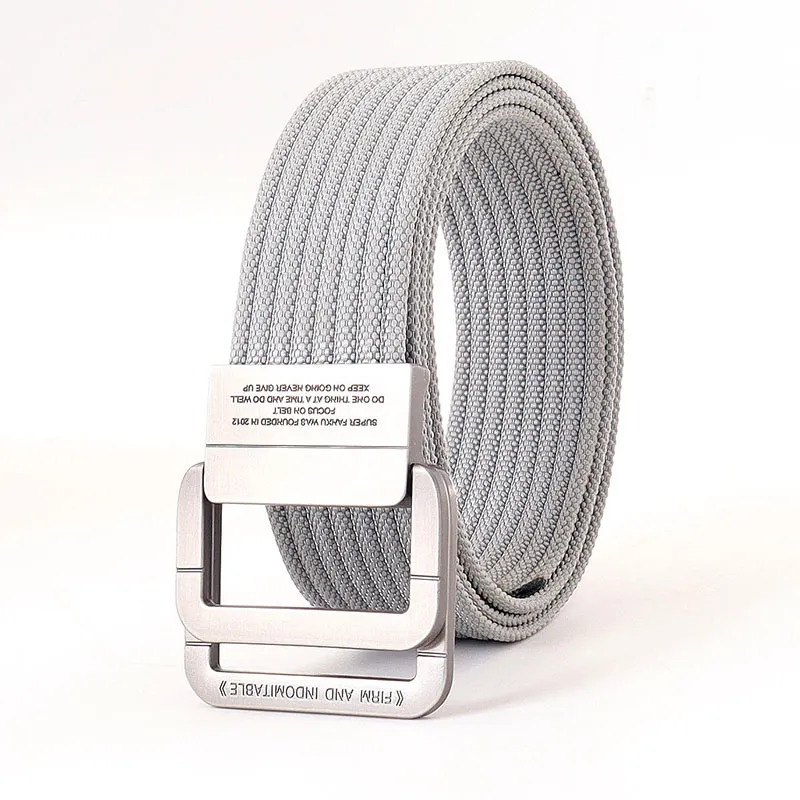 Alloy Double Ring Buckle Woven Nylon Tactical Sports Outdoor Waist Belt - Light Gray