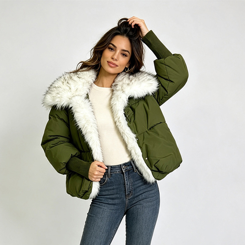 Turn-down Collar Wool-lined Parka Women's Coat