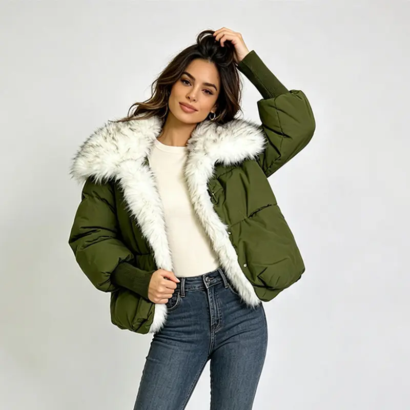 Turn-down Collar Wool-lined Parka Women's Coat