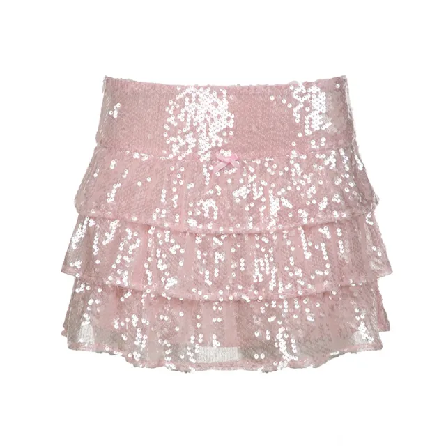 European And American Style Sequined Pleated Skirt Pink - Shop at LoveMi