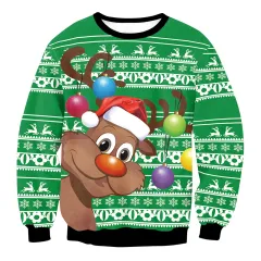 Mixed Color Elk Christmas Digital Printing Sweater Long Sleeve Coat - Swys069-M - View 1