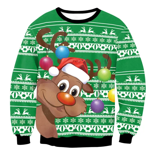 Mixed Color Elk Christmas Digital Printing Sweater Long Sleeve Coat Swys069 S - Shop at LoveMi