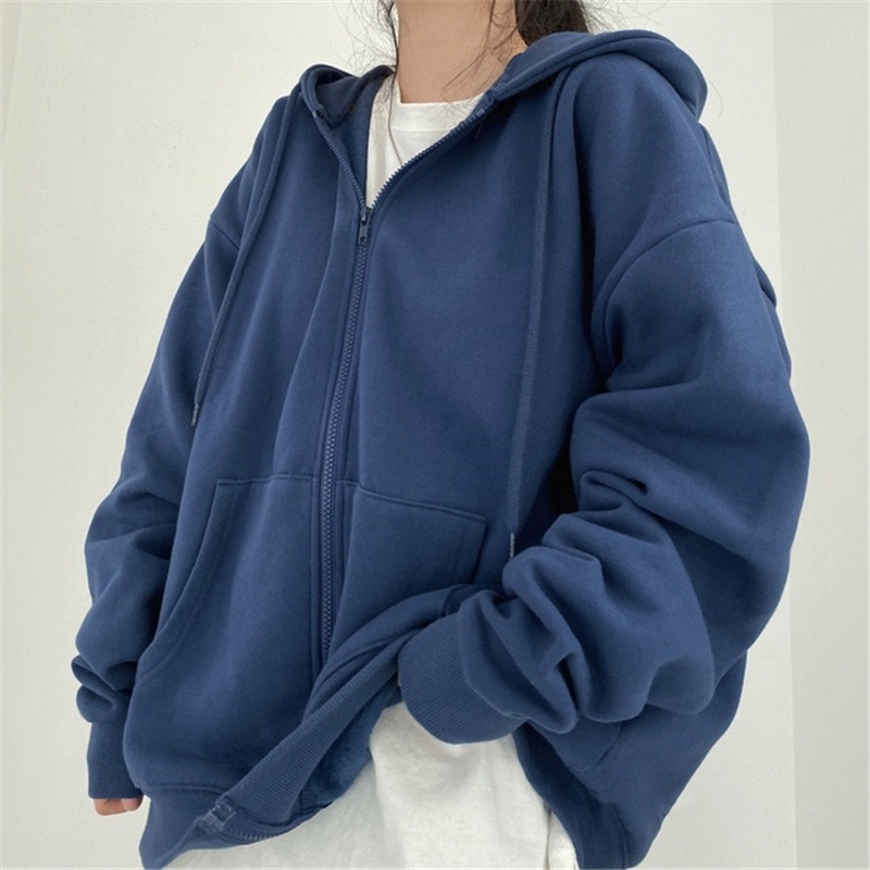 Women's Fashionable Zippered Plus-Size Hooded Jacket