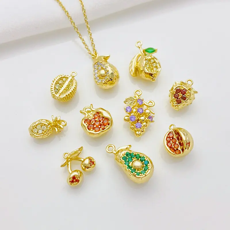 14K Gold-plated, Color-retaining Zircon-studded Fruit Pendant