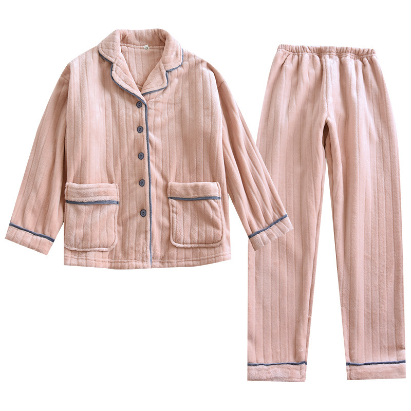 Coral Fleece Thickened, Lined Cozy Pajama Set For Couples