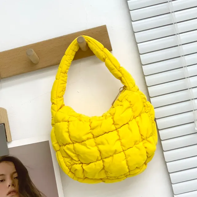 Women's Fashionable Pleated Puff Cloud Plaid Handbag Yellow - Shop at LoveMi