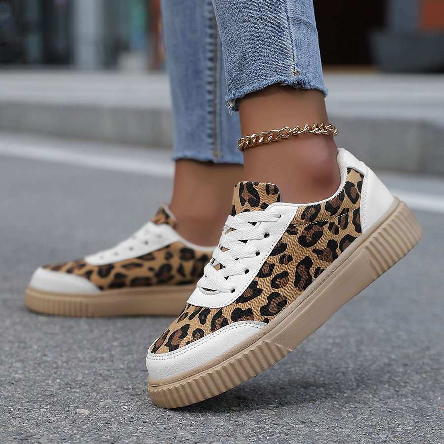 Women's Leopard-Print Casual Lace-Up Sneakers
