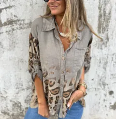 Women's Printed Autumn Leisure Long Leopard-print Shirt - Brown - View 1