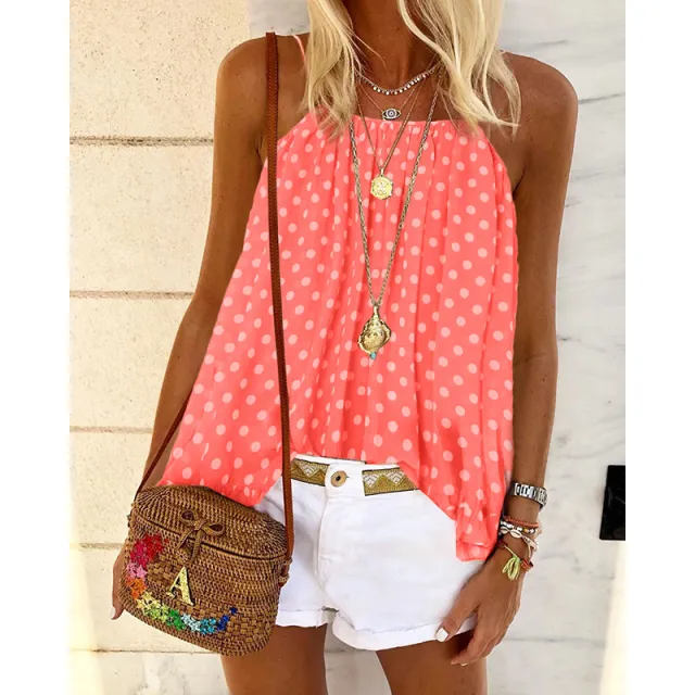 Women's Short Sleeve Fashion Polka Dot Suspenders Red - Shop at LoveMi