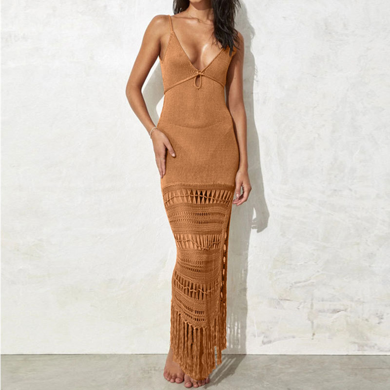 Sexy Strappy Knitted Hollow-Out Bandage Tassel Bikini Swimsuit