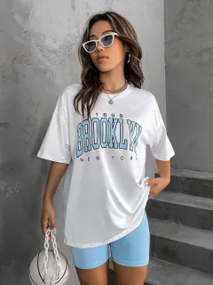 Summer Fashion Casual European And American Pattern Printing Large Size Drop Shoulder Women's T-shirt - White 7 - View 1