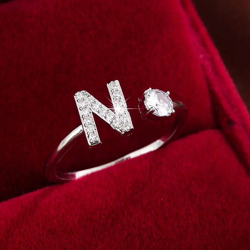 26 English Letters Micro Inlaid Zircon Fashion Women's Ring