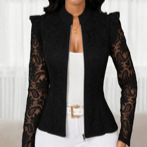 Womens Casual Cardigan-Style Blazer With A Crew Neck
