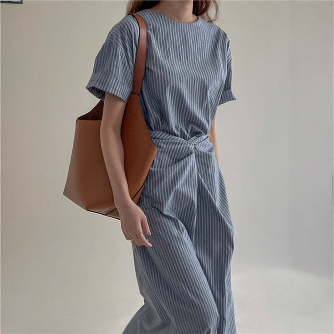 Striped Lace-up Waist-controlled Slimming Dress Women
