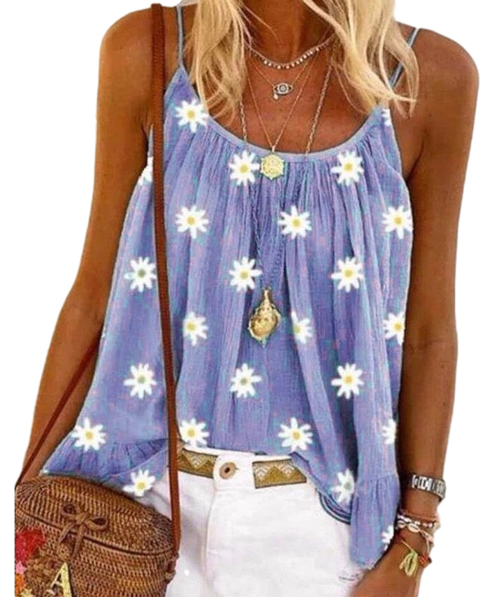 Women's Little Daisy Printed Camisole Large Size Loose Vest Light Purple - Shop at LoveMi
