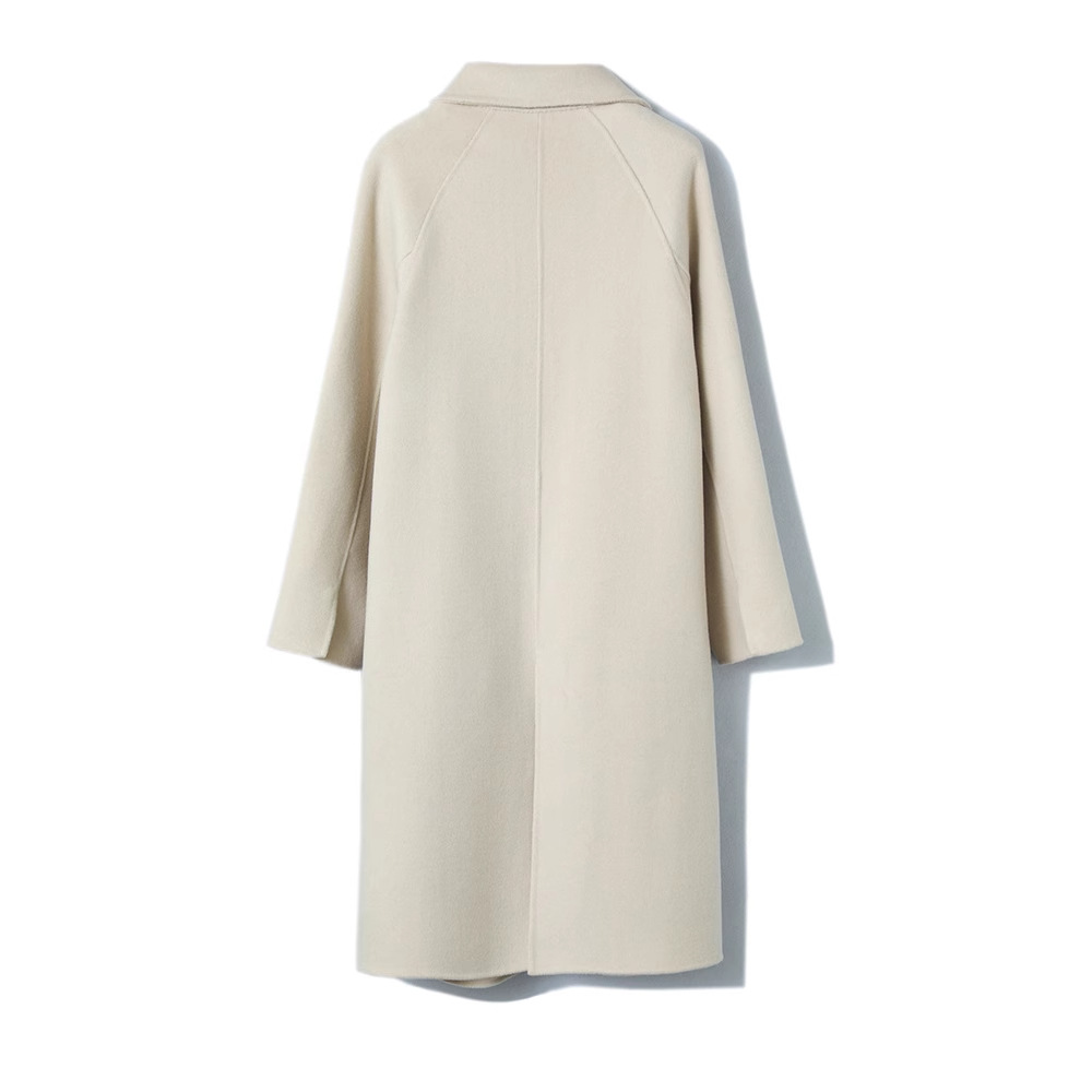 Long Below-the-Knee Double-Breasted Wool Coat In Korean Style - Image 2
