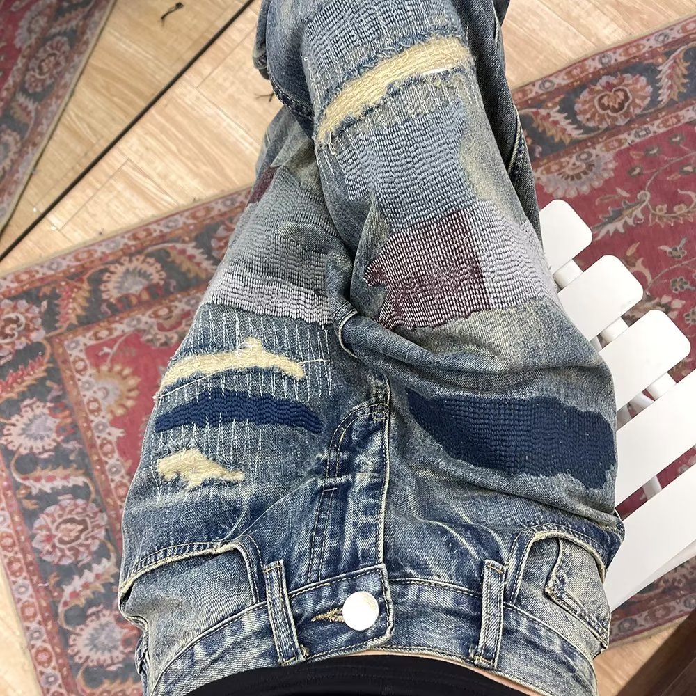 American Retro Loose Washed-out Ripped Jeans For Men