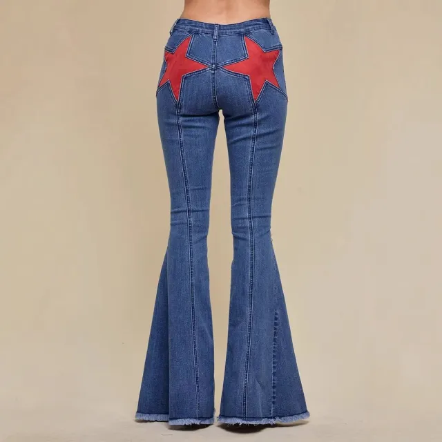 Sexy Women's Stitching Five pointed Star Stretch Jeans Blue - Shop at LoveMi