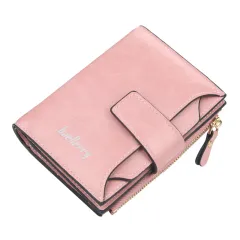 Short Multiple Card Slots Buckle Driving License Card Holder Zipper Wallet - Pink - View 1