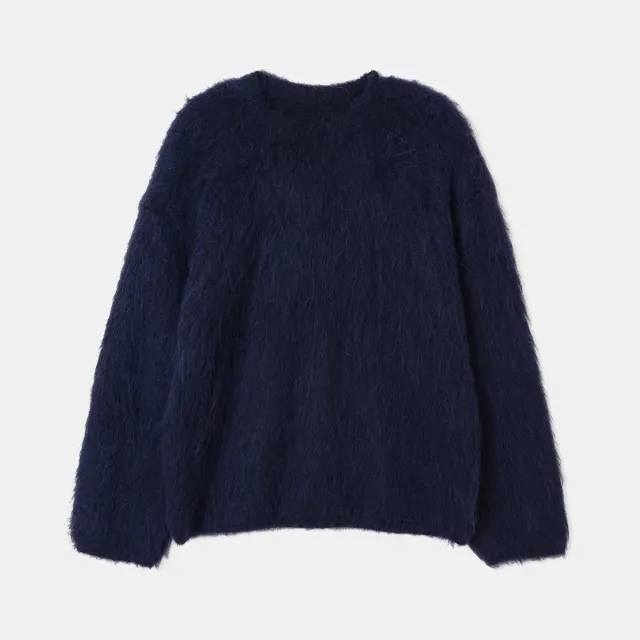 High end Niche Alpaca Round Neck Wool Sweater Navy Blue - Shop at LoveMi