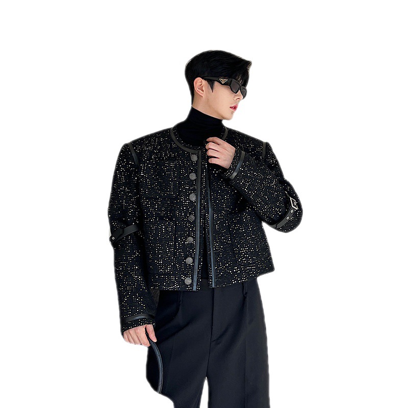 Detachable Leather Loop Sequins Leather Patchwork Classic Style Coat For Men