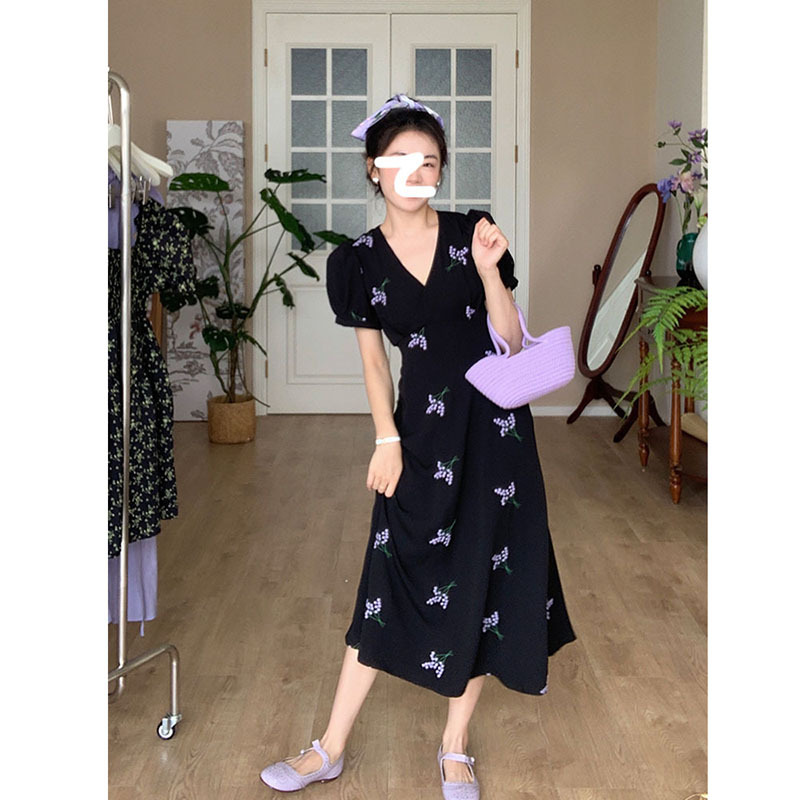 Summer New Chic Stunning Blue High-grade Warm Soft Style Unique Beautiful French Floral Skirt