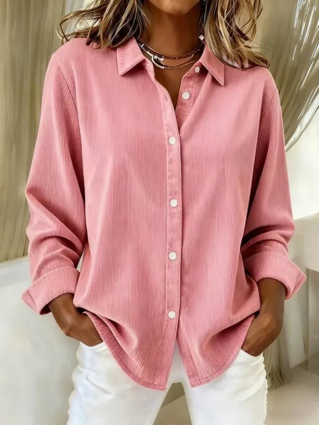 Women's Corduroy Casual Shirt Pink - Shop at LoveMi