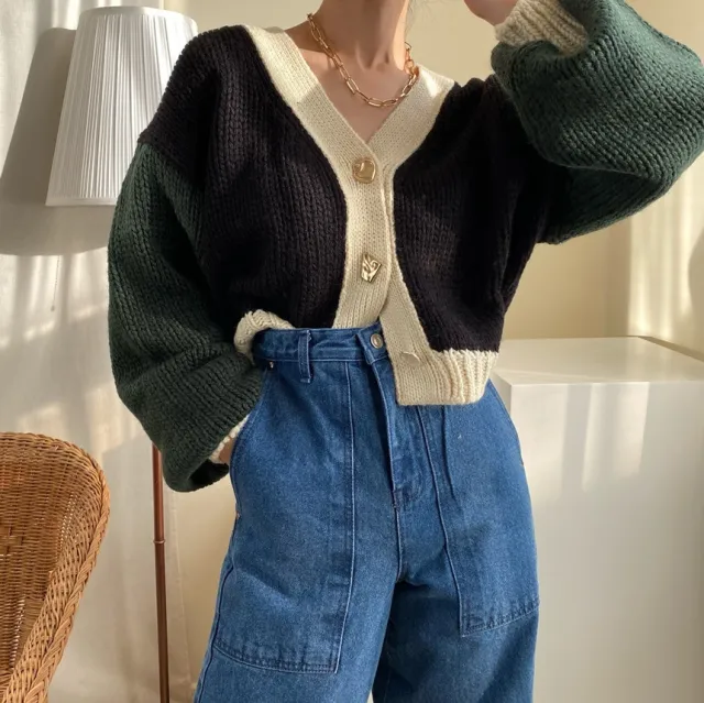 V neck Thickening Thermal Knitting Sweater Coat Green - Shop at LoveMi