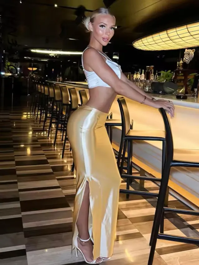 Slit Slim fitting Sheath Skirt Champagne - Shop at LoveMi