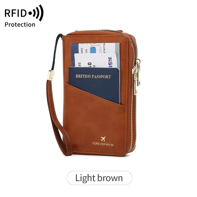 RFID Multi functional Double Zipper Storage Crossbody Wallet Brown - Shop at LoveMi