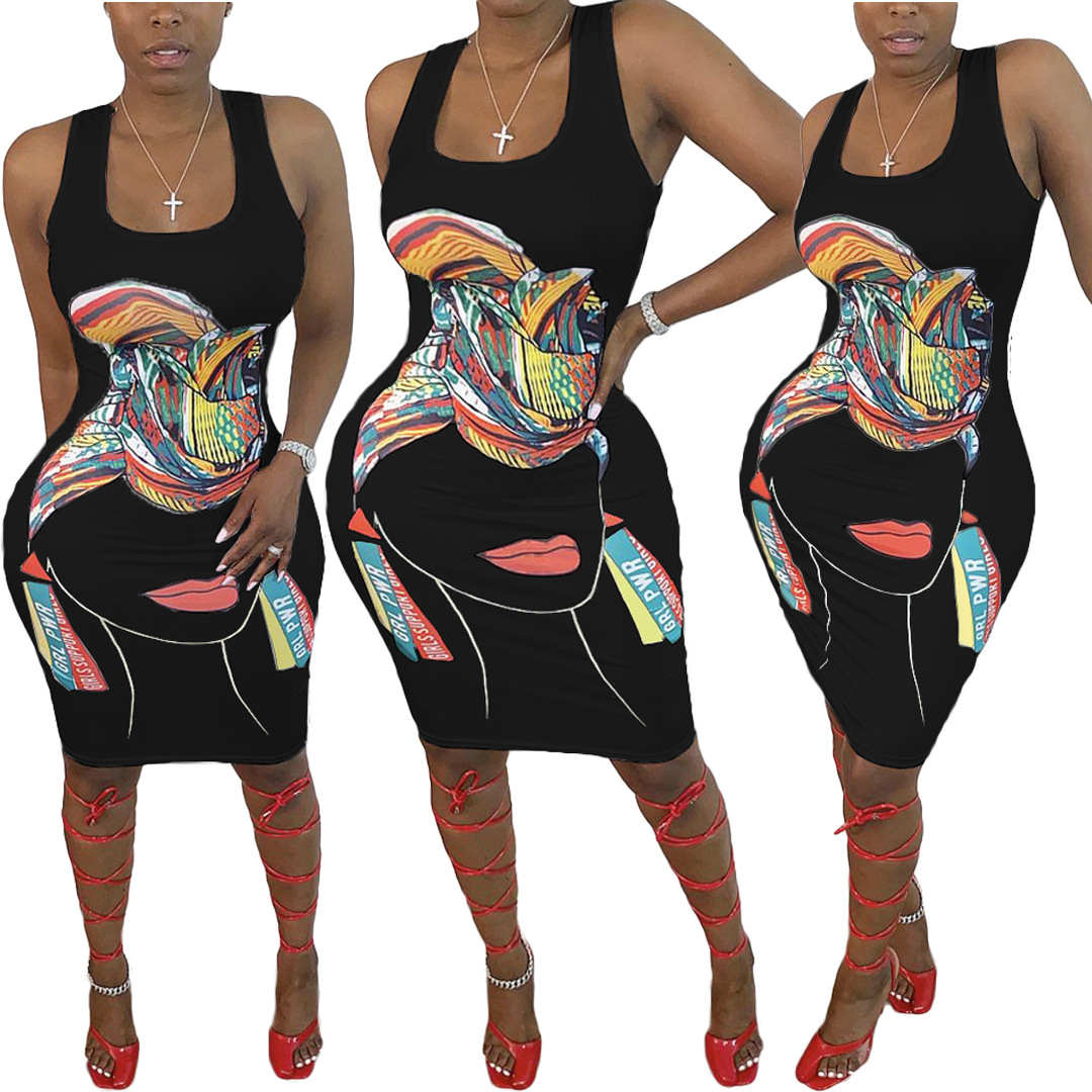 Women's Positioning Cartoon Graphic Print Crew Neck Sleeveless Dress