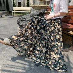 High Waist Drooping Printed Chiffon Floral Skirt For Women - Blue - View 1