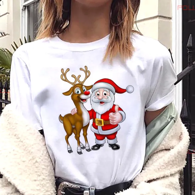 European And American Women's Clothing Merry Christmas Happy Short sleeved T shirt Women's Top Women's Round Neck Bt4312 - Shop at LoveMi
