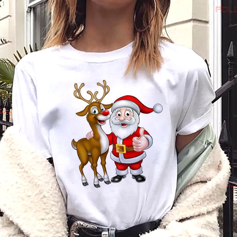 European And American Women's Clothing Merry Christmas Happy Short-sleeved T-shirt Women's Top Women's Round Neck - Bt4312