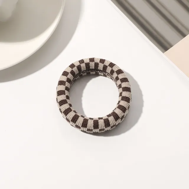 Towel Coarse Rubber Strap Simple Hair Ring Plaid Deep Coffee - Shop at LoveMi