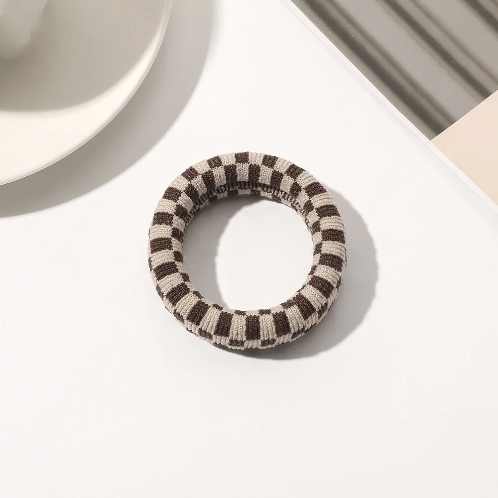 Towel Coarse Rubber Strap Simple Hair Ring - Plaid Deep Coffee