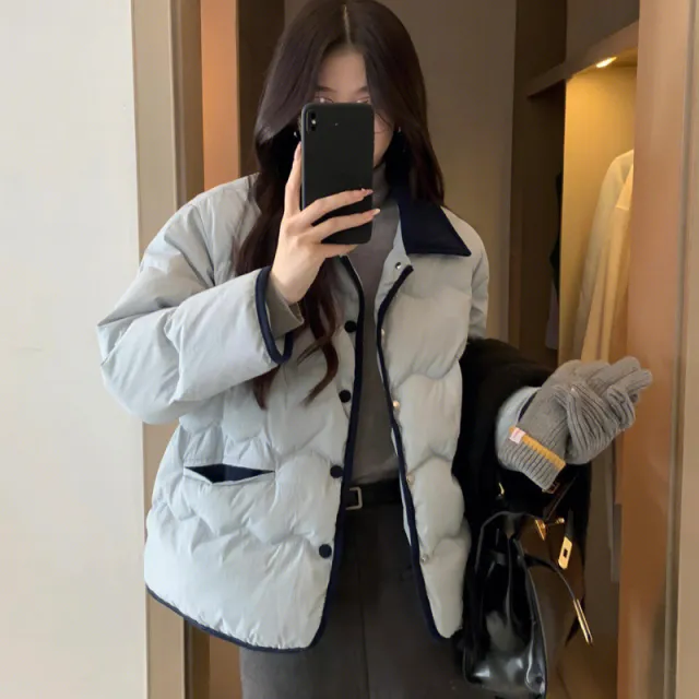 Women's Short Loose Down Cotton padded Jacket Winter Thick Coat Blue - Shop at LoveMi