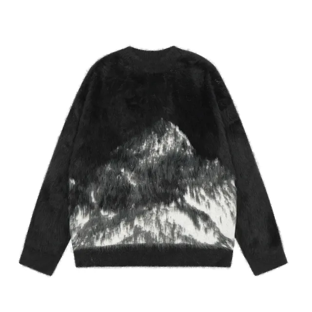 Heavy American Retro Furry Round Neck Sweater Black - Shop at LoveMi