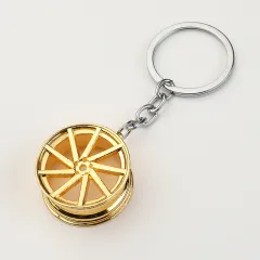 Creative Car Wheel Hub Keychain - Gold - View 1