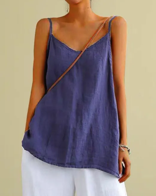 Cotton Linen Sleeveless Vest Women's Summer New Loose Cotton Linen Inner Match Sleeveless Versatile Bottoming Top Blue - Shop at LoveMi