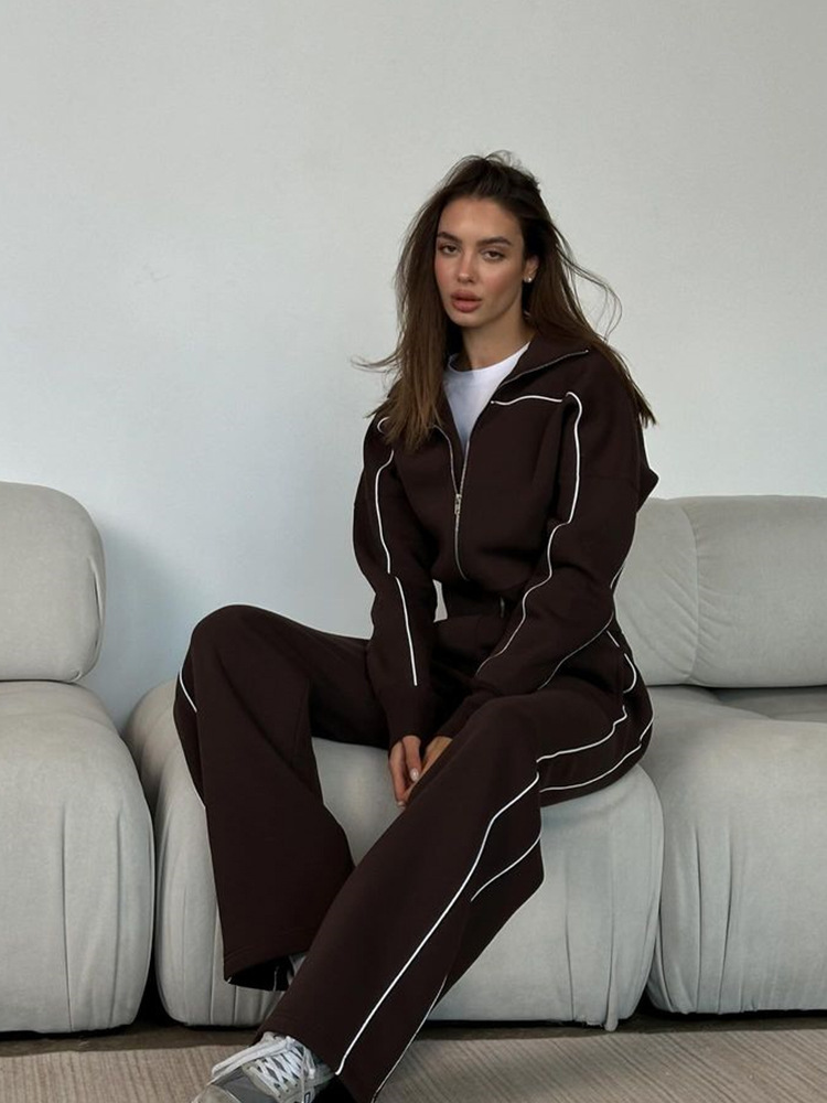 Ensemble Décontracté Femme Pull Zippé Pantalon