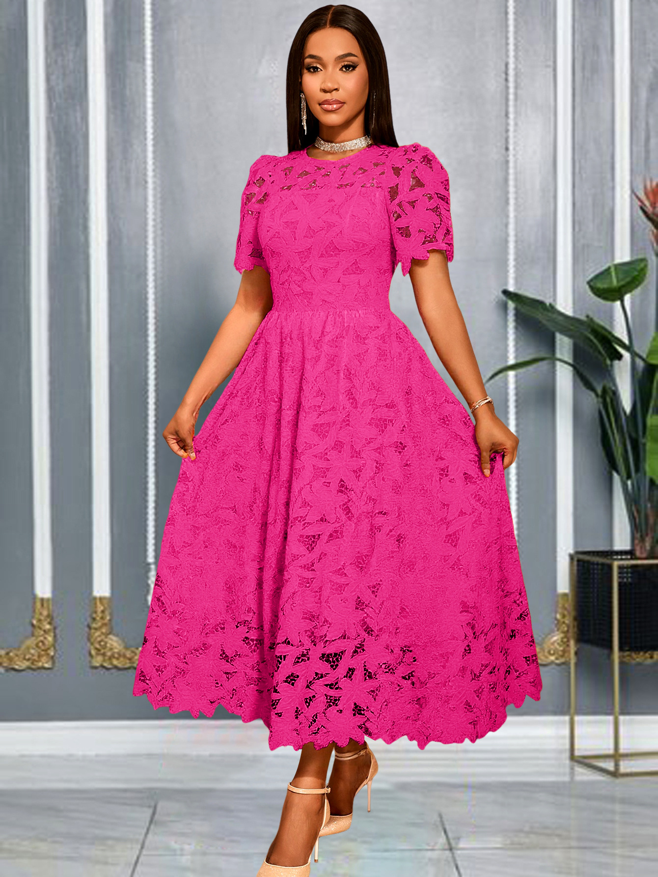 High end Style Crew neck Dress Rose - Shop at LoveMi