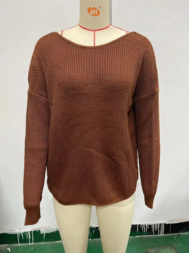 Backless Sweater Long Sleeve Long Sleeve Knitted Brown - Shop at LoveMi