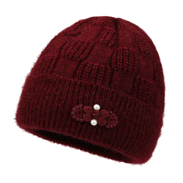New Fleece Lined Padded Warm Keeping Woolen Cap Wine Red - Shop at LoveMi