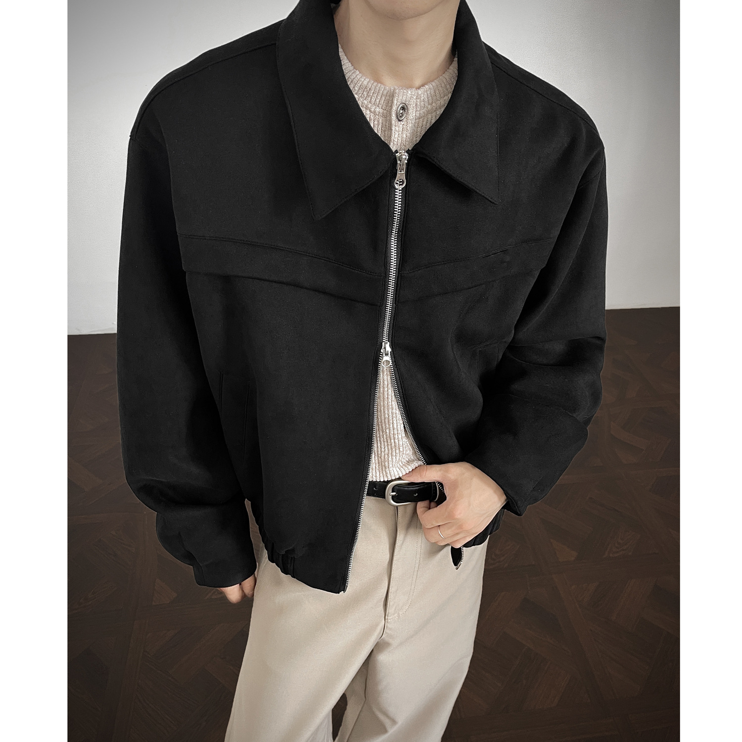 Mens Light-sophisticated Casual Deerskin Velvet Jacket With A Lapel Top