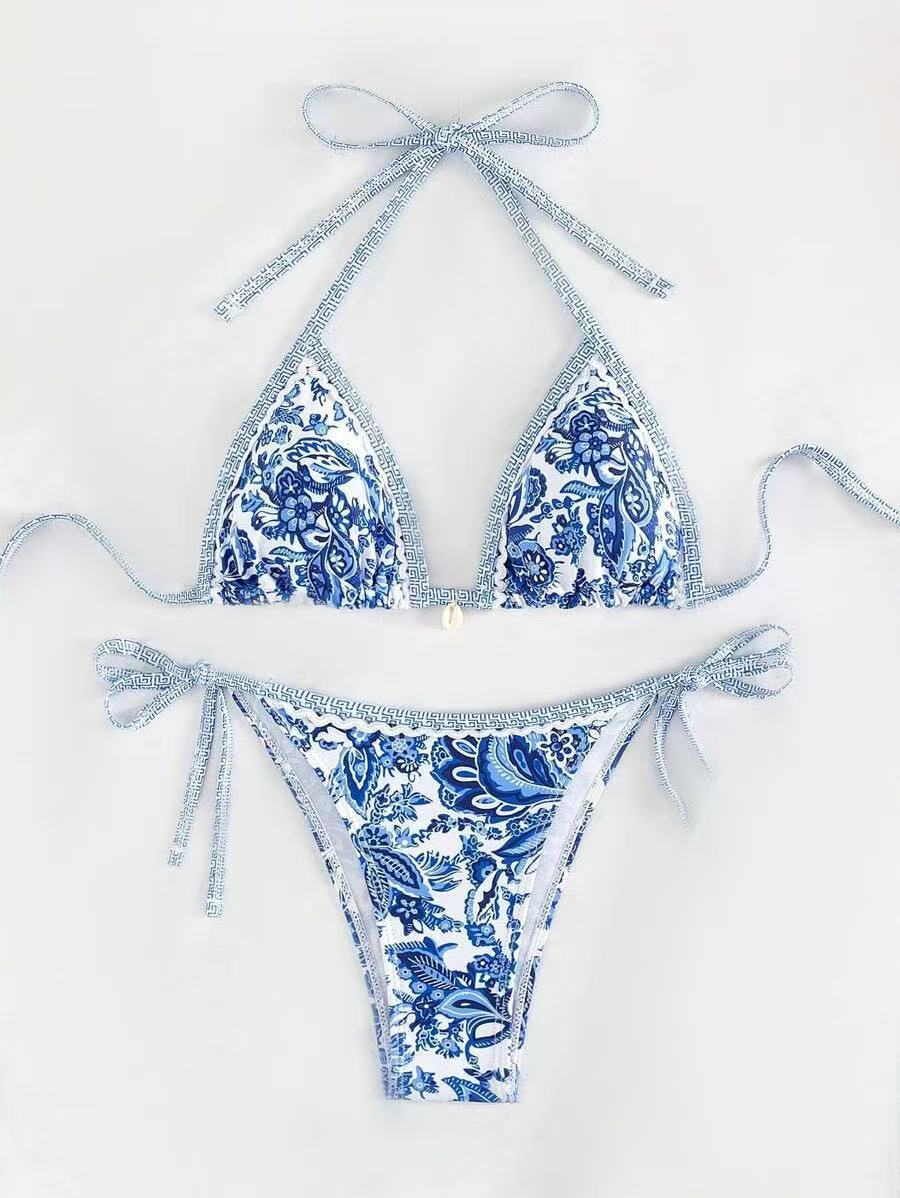 Womens Printed Two-Piece Swimsuit With Tie-Back Design