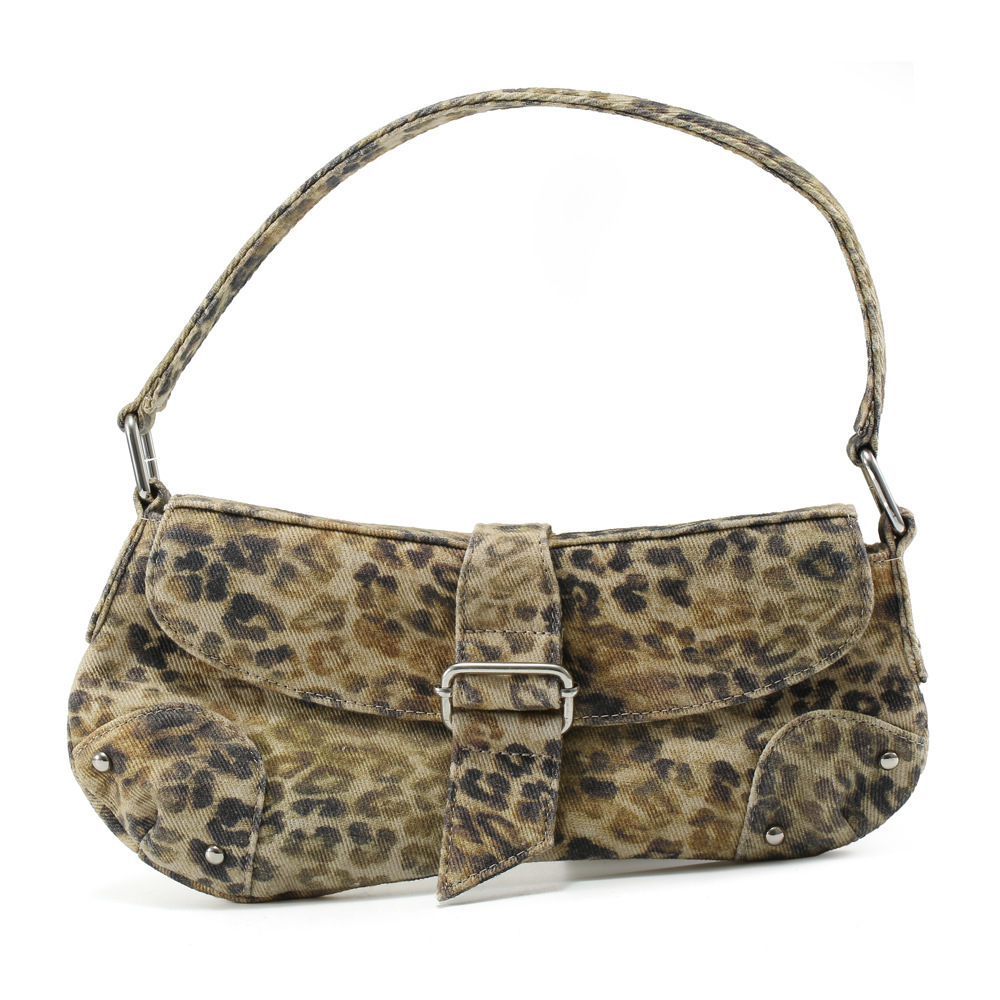 Womens Distressed Leopard-print Underarm Bag Asymmetric Single-shoulder