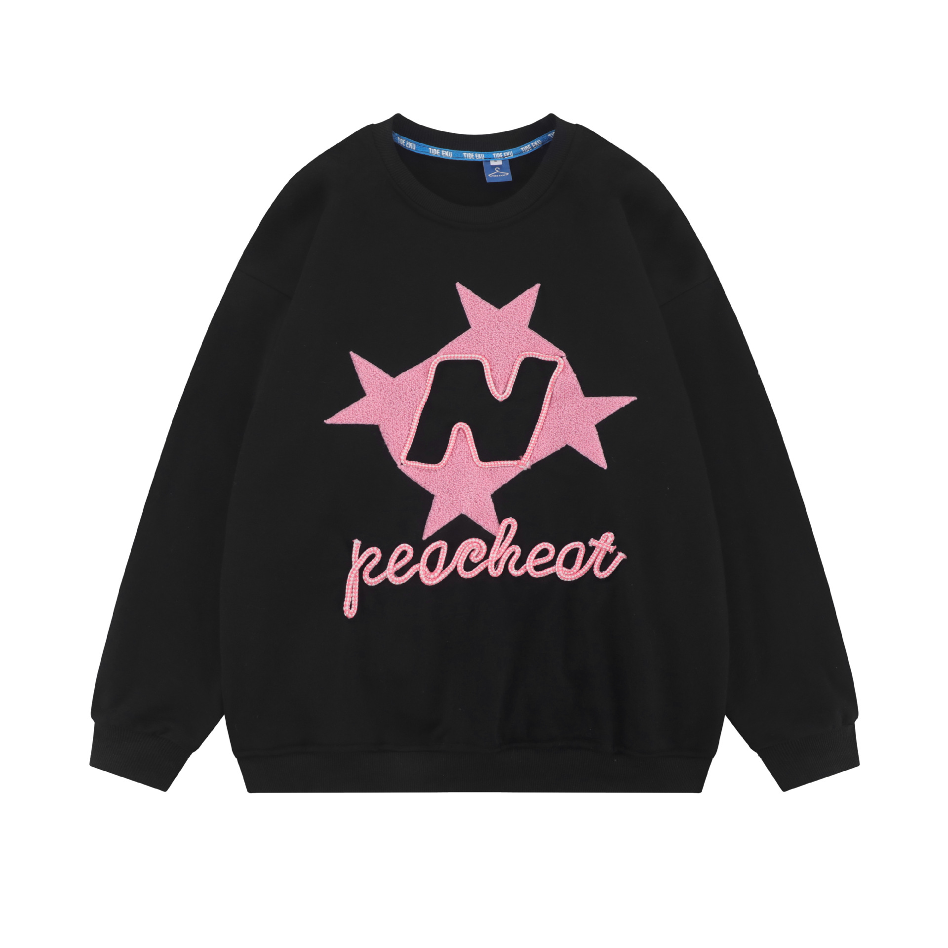 Embroidered Pullover Drop shoulder Long sleeve Men's Sweater Top Black - Shop at LoveMi